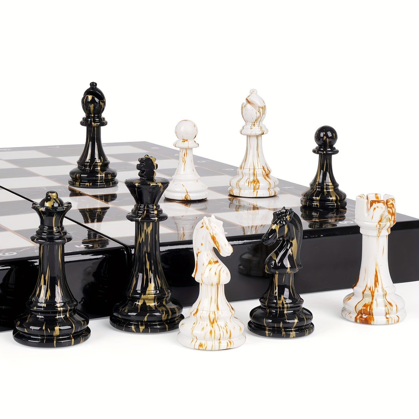 15" Large Chess Set For Adults With Weighted Acrylic Chess Pieces 3.5" King Portable Folding Marbling Wooden Chess Board Travel Chess Sets Family Board Game Gift Elegant Classic Chess Game