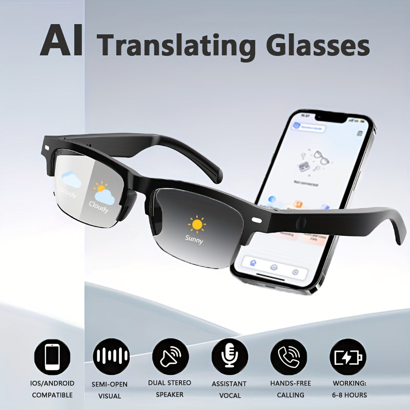 AI Smart Translation Glasses, Supporting 164 Languages, Polarized Lenses, Built-in Microphone Speaker, AI Voice Assistant, Compatible With IOS/Android, Suitable For Both Men And Women, Halloween Gifts
