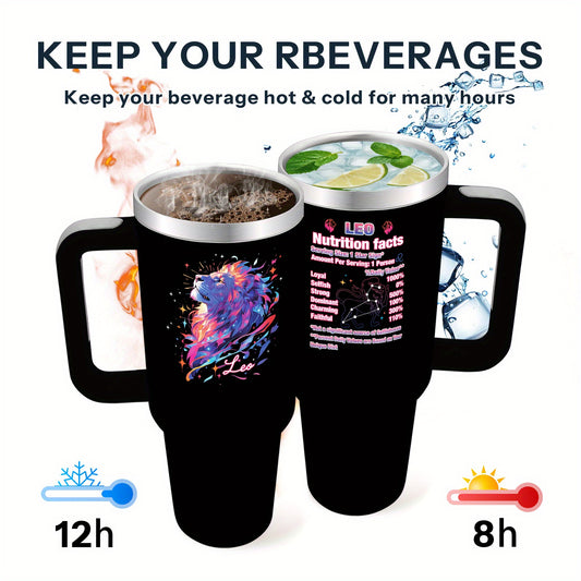 1pc 1pcs 1pc 1pcs (singular/plural Acceptable) 40oz Leo Zodiac Stainless Steel Water Bottle with Straw & Handle - Thermal Bottle, Leakproof for 24H Hot/Cold, Lion Design & Zodiac Sign Gift Suitable for Birthdays, Christmas, O