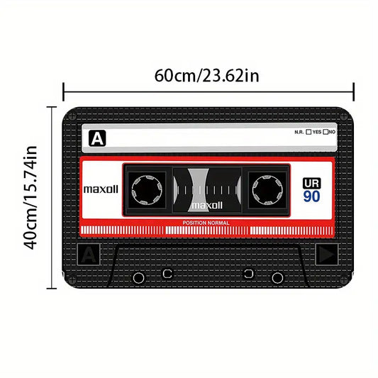 1Pc mat, 2D flat printing, vintage cassette tape, Anti-Slip, fashionable home door carpet, comfortable cushioning - machine washable suitable for living room, bedroom, laundry room, kitchen home decoration, suitable for festi