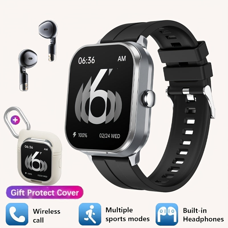 NEW Smart Watch 2025, Smartwatch with Earbuds, Earphones and Watches 2-in-1, Message Reminder, Wireless Calling, Indoor and Outdoor Sports Tracker, Alarm Clock, Stopwatch, Calculator, Voice Assistant, Smart Watches for Androi