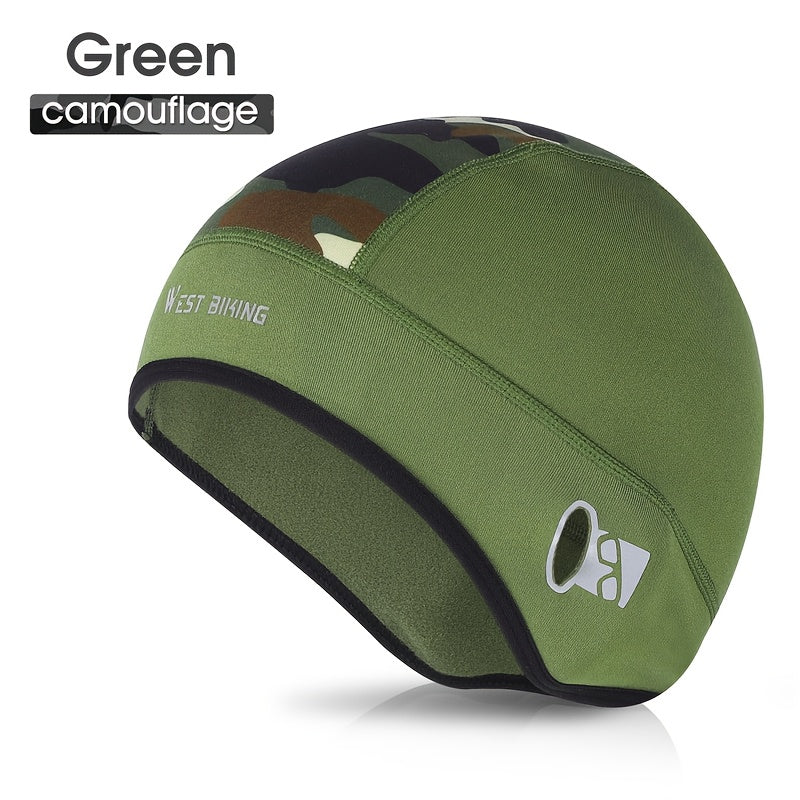 WEST BIKING Winter Cycling Warm Camouflage Hat Fleece Windproof Head Cover Extended Ear Protection Hat With Glasses Hole Wearable Helmet Cycling Running Fishing Skiing Hat Sports Equipment