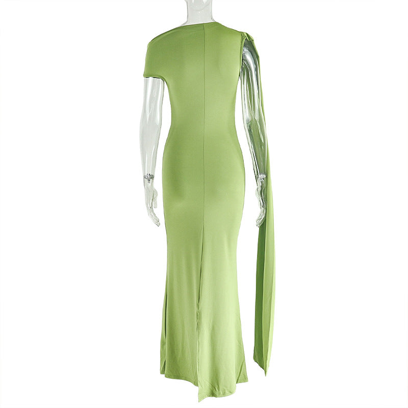 Women's Slim Fit Single Shoulder Dress - Elegant Strapless Diagonal Collar Long Evening Gown Suitable for Weddings, Galas, Proms - Year-Round Formal Dress