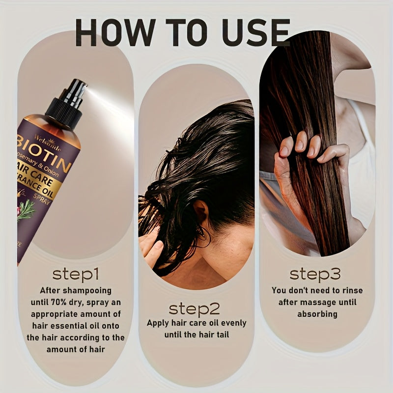 3-In-1 Rosemary And Onion Hair Care Oil Spray, No Rinse Required, Refreshing Lazy Fragrance, Smooths Hair, Salon-Grade Heat Protection Formula, Adds Natural Volume, Professional Quality Care, Ideal for Everyday Use, Unisex