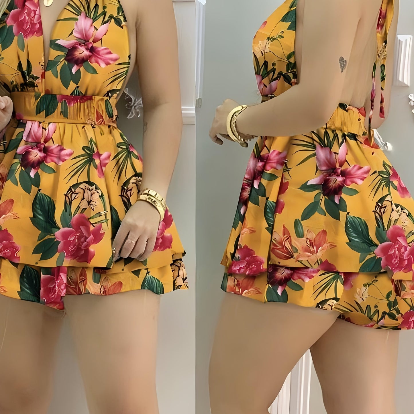 New Spring Summer Elegant Fashion Mini Jumpsuit, High-Waisted Backless with Ties, Perfect for Vacation and Cruise Trips