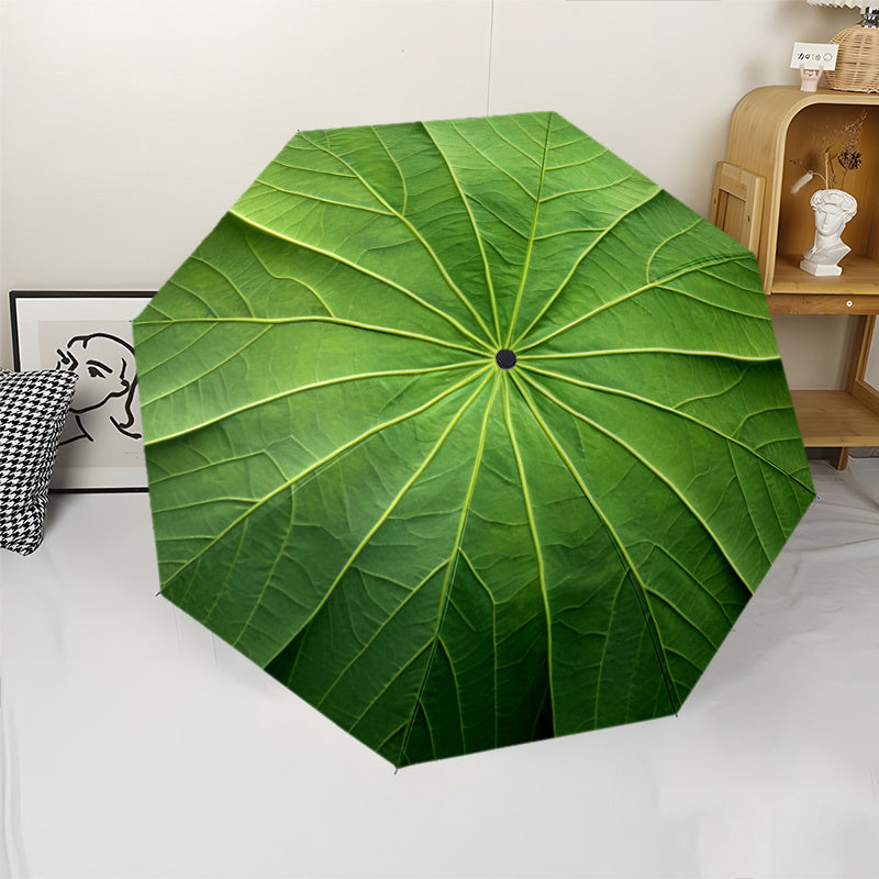 1pc, green textured pattern umbrella - automatic opening and closing, sturdy iron frame, portable folding design, suitable for men and women in all seasons, outdoor umbrella for travel, office, formal occasions.
