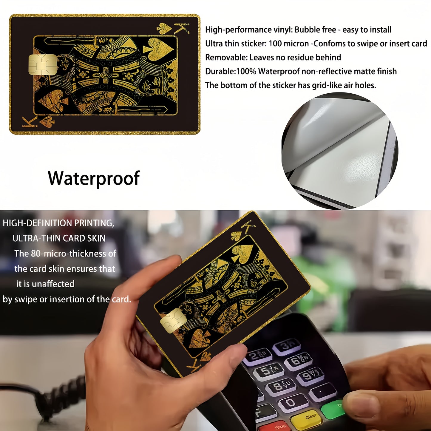 Ace of Spades Poker Pattern Credit Card Beige Cover, Waterproof Sticker, Ultra-Thin, High-Quality, Scratch-Resistant, Suitable for Credit Cards, Bank Cards, Bus Cards, Removable Self-Adhesive for Most Cards, Ideal Gift for Fr