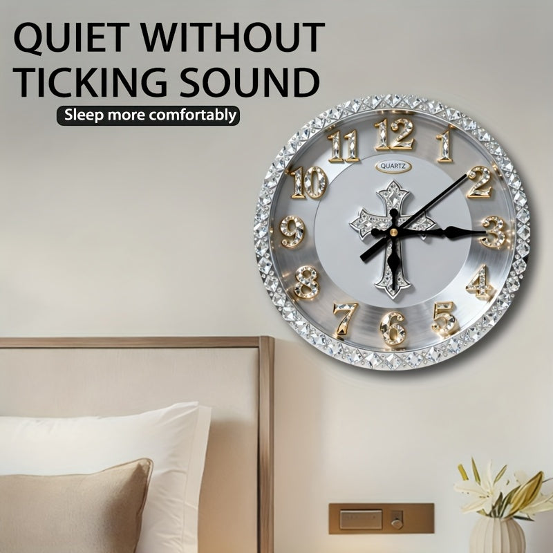 1pc 2D plane wall-mounted clock decoration, 10/12inch The silver circular wall clock has no diamonds word wooden circular wall-mounted clock, wooden circular decorative clock with digital display, suitable for home decoration