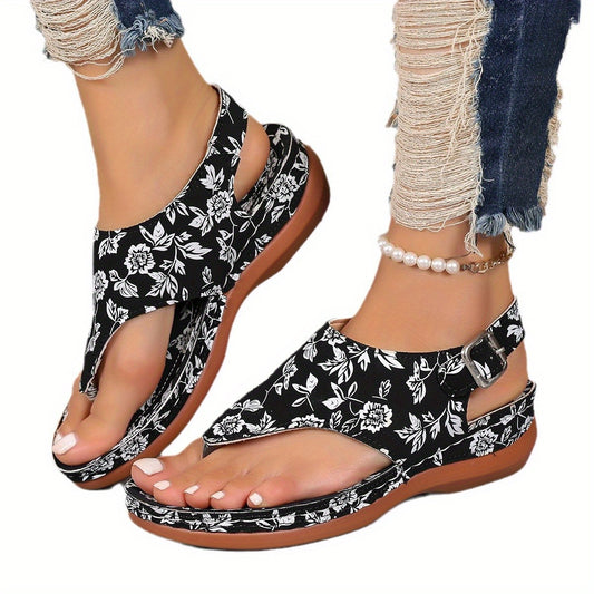 Women'S Plus Size Ethnic Floral Sandals - Adjustable Ankle Strap, Open Toe Platform Wedge Heel, Vibrant Embroidered Flower Design, Summer Casual Shoes, European & American Style, Summer Footwear | Vibrant Embroidery | Durable