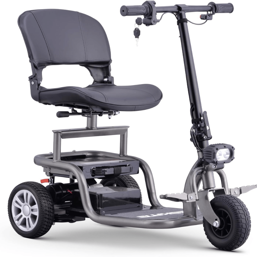 New Arrival- Portable 3-Wheel Electric Mobility Scooter | Lightweight & Foldable | 300lb Capacity | LED Lights | Rotatable Seat | Perfect for Seniors & Adults | Black/Red