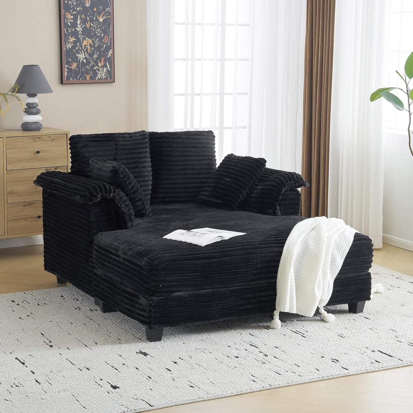 MOTOOS 56" Oversized Sofa Bed, Corduroy Recliner Oversized Sofa, Recliner Bed with Throw Pillows and Armrests, Upholstered Comfortable Sleeper Reading Chair for Living Room, Bedroom, Movie Room