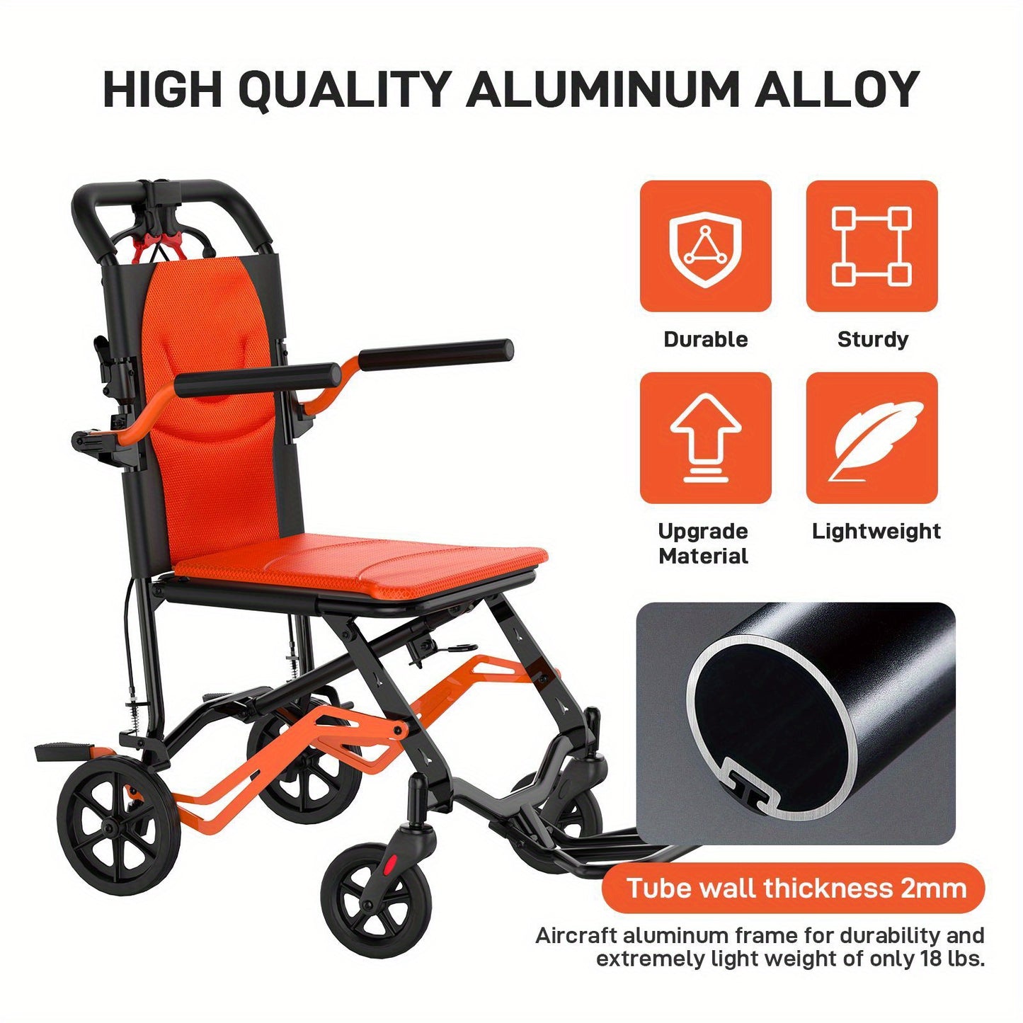 CUISINAID Lightweight Folding Transport Chair with Swing Footrests & Removable Flip Armrests - 18 lbs Portable Mobility Scooter, 220 lbs Capacity, Ergonomic Design for Travel, Outdoor, Home Use - No Battery Needed, Mobility S