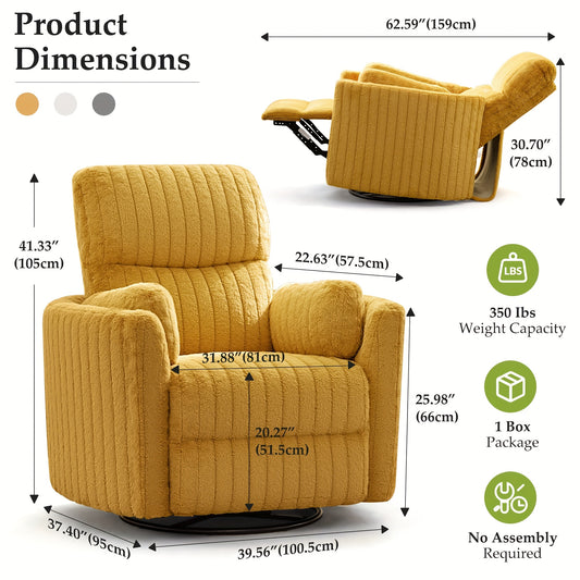 KERDOM 3-in-1 Electric Rocker Recliner Chair with 270° Swivel & Memory Foam, Heavy-Duty Rocking Recliner Sofa Bed with Global Voltage (110-240V), Plug-in Floor Design (No Wood Parts) - Beige/Yellow/Gray
