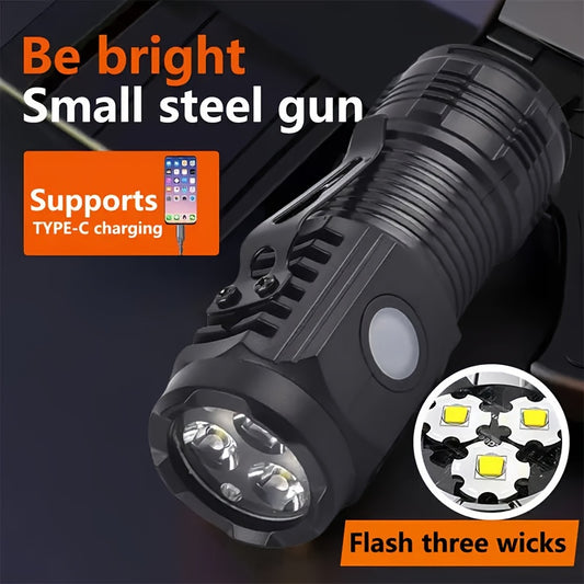 3/5pcs Tactical Flashlight - USB-Rechargeable Fast Flash & Portable Design with Lithium Battery, One-Handed Operation, Sleek Emergency Light for Camping, Security, Camping Gear, Sleek Flashlight, Durable Construction