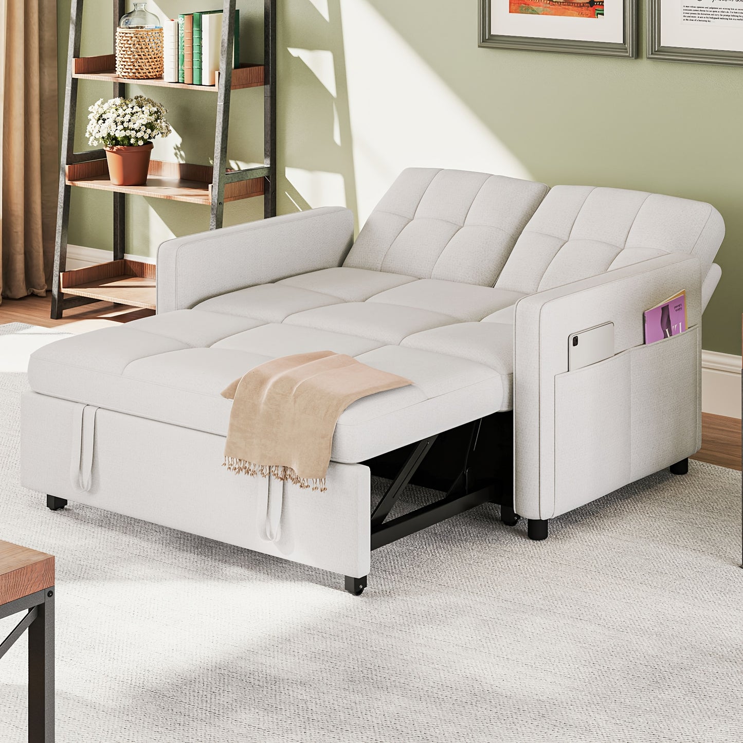 Sablyme 3-in-1 Convertible Sleeper Chair Sofa Bed, Convertible Sofa Bed with Pull- Out Bed, Adjustable Pull-Out Sleeper with Multi-Pocket Folding Design, Linen Fabric Sofa with Side Storage Pockets And Adjustable Backrest, fo