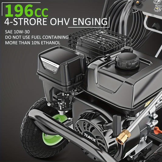 4200PSI 4.0GPM Heavy-Duty Gas-Powered High-Pressure Washer with 196CC Engine, 25ft Hose & 5 Nozzles - Commercial/Residential Portable Pressure Washing Machine for Driveways, Vehicles, Patio, Garden, Yard - EPA/CARB/, No Batte