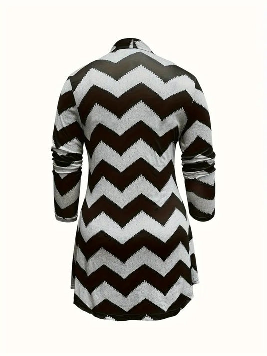 Women's 3pcs Chevron Striped Winter Set - Asymmetric Cardigan, Camisole Top & Leggings Pants | Black & White Contrast Matching Outfit for Fall/Winter, Casual to Dressy Wear, Hand Washable Coordinated Ensemble