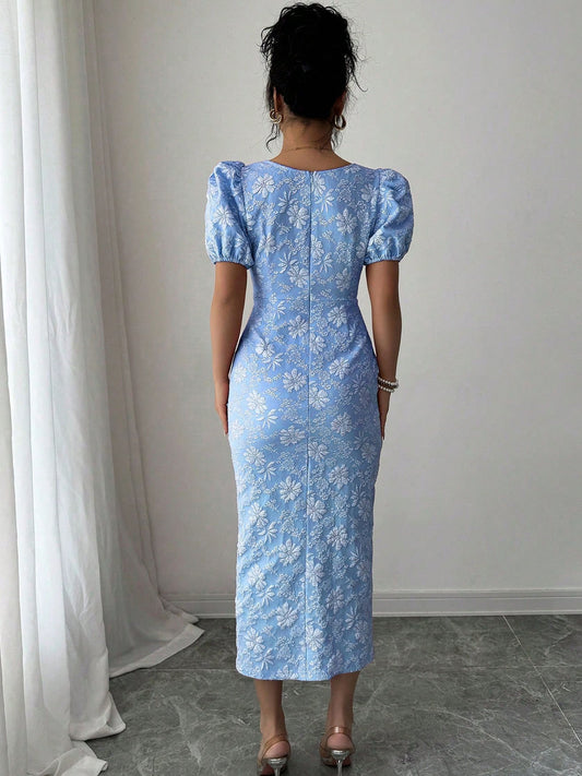 Women's Elegant Square Neck Formal/Party/Casual dress - Waist-Cinching A-Line Midi with Back Zipper, Non-Stretchy Fabric for Wedding, Evening, Vacation - Machine Washable Evening Gown