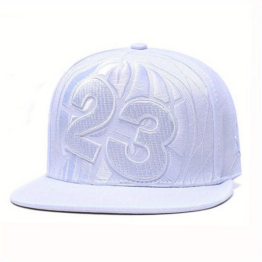 Adjustable Snapback Baseball Cap with Embroidered '23' Design - Breathable Black Hat for Sports, Hip-Hop & Streetwear - Machine Washable, Casual Headwear, Modern Look, Comfortable Fit, Outdoor Headwear, Urban Fashion, Durable