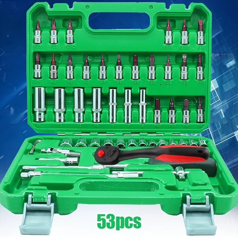 High-End Professional 216/53pcs Mechanic Tool Set, 1/2 *1/4" 3/8 "Drive Depth And Standard Sockets, Ratchet Wrench Set, Torque Wrench, Mechanictool Kits for Auto Parts Repair And Household Mechanical Tool Kit, for Car Bike Re