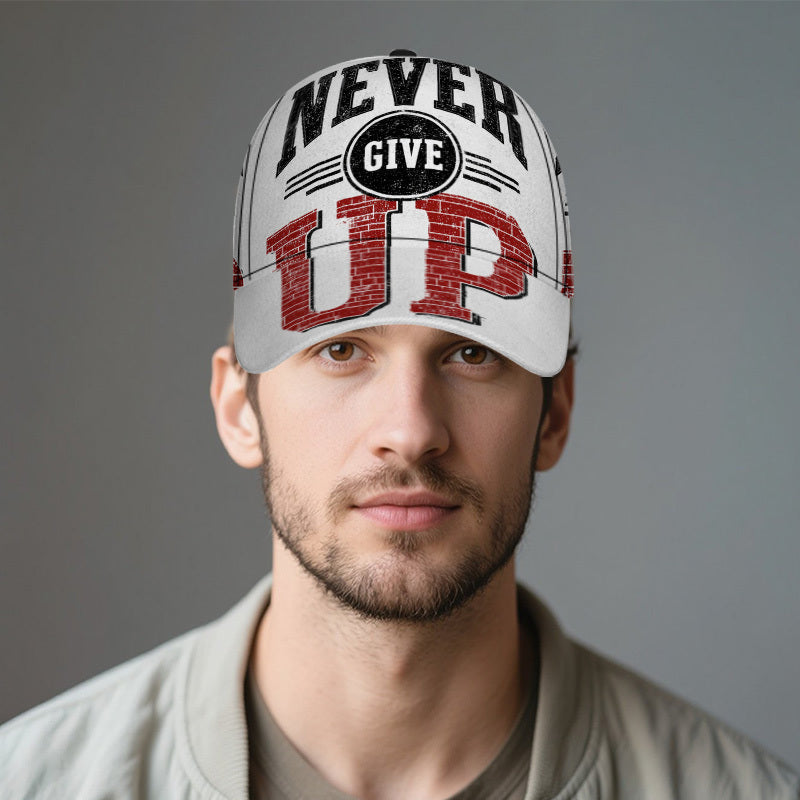1pc "Never Give Up" Typography Print Baseball Cap - Adjustable Snapback, Polyester, Full-Body Vibrant Red & White Design, Ideal for Sports, Outdoor Running & Street Style