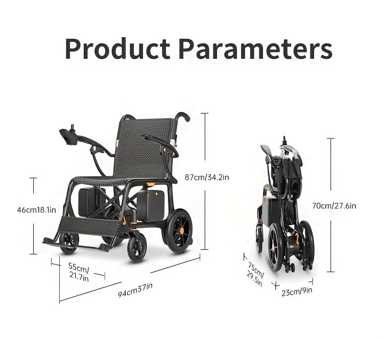 Carbon Fiber Adult Electric Wheelchair - 25-Mile Long Range, 300 lb Capacity Heavy-Duty Power Chair, One-Step Fold/Unfold, Lightweight (15kg) Travel-Friendly Mobility Aid with Hand- Mode, Fits Suitcase for Airplane, Parks & B