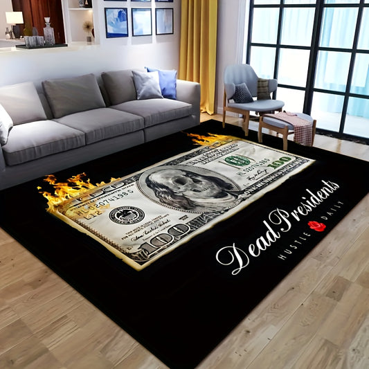 1pc Non-Slip Machine Washable Mat with Bold US Dollar & Flame Design - 100% Polyester Indoor/Outdoor Mat for Entryway, Living Room, Bedroom, Patio, Garden - Multiple Sizes (15x23 to 63x78 Inches) Home Decor, Decorative Floor