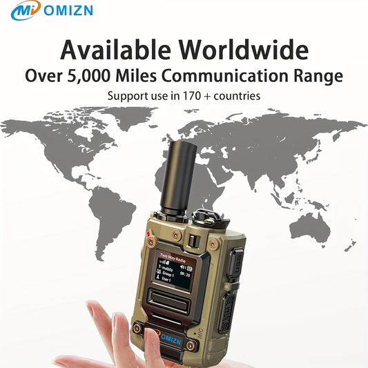 OMZN K300S Model Global Walkie Talkie with SLM Card, 5000 Mile Range, Battery, 168 Hours Zinc Alloy Body, Noise Cancelling, Type-C Charging Car