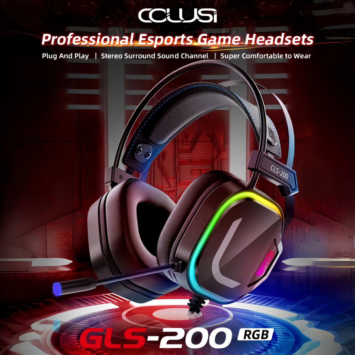 Colusi Gaming Headset with Microphone & Noise Cancellation, RGB Lighting, Wired PC Headset for PS4/PS5, Laptop, USB-Powered, Volume Control, Push Button, Closed-back Design, Sound Isolation, Plastic Material, Tangle-free Cabl