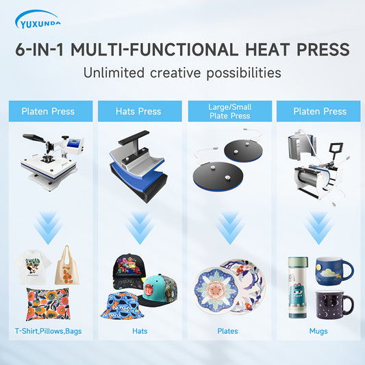 6 In 1 Heat Press Machine 11.5x15 Inch 360 Degree Rotating T-Shirt Press Machine - Heat Transfer Machine For T-Shirts, Mugs, Hats, Plates