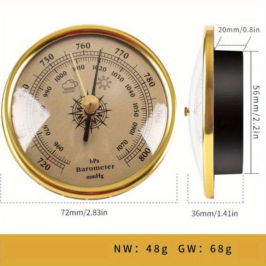 Vintage Golden Temperature and Hygrometer - Mechanical Thermometer & Barometer with Dial, No Battery Needed, Heavy-Duty Metal Construction for Outdoor, Fishing, Weather Station, Home/Office - Portable casing with Directional