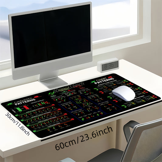 23.6x11.8 Inches Black Stock Market Chart Pattern Mouse Pad with Non-Slip Rubber Base, Stitched Edge Design - Ideal Desk Accessory for Traders, Investors, and Finance Enthusiasts, Great Gift for Boyfriend/Girlfriend, Back to