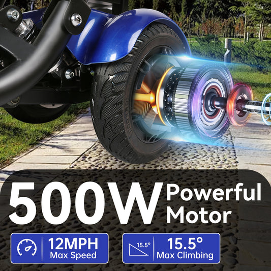 Folding Four-wheel Mobile Scooter for And Adults, Portable Electric Scooter with Basket, 3-speed Mode, 500W Dual Motors, 30 Mile Range, 11MPH, Lightweight And Compact Electric Scooter Foldable