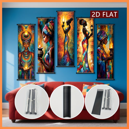 Positive And Lively Style 2D/Flat-5pcs Set of Decorative Canvas Paintings with African Tribal Features, with Plastic Frame Hooks, Easy to Hang, Suitable for Corridor And Living Room Wall Decoration, Art Works, Home Gifts, 2D
