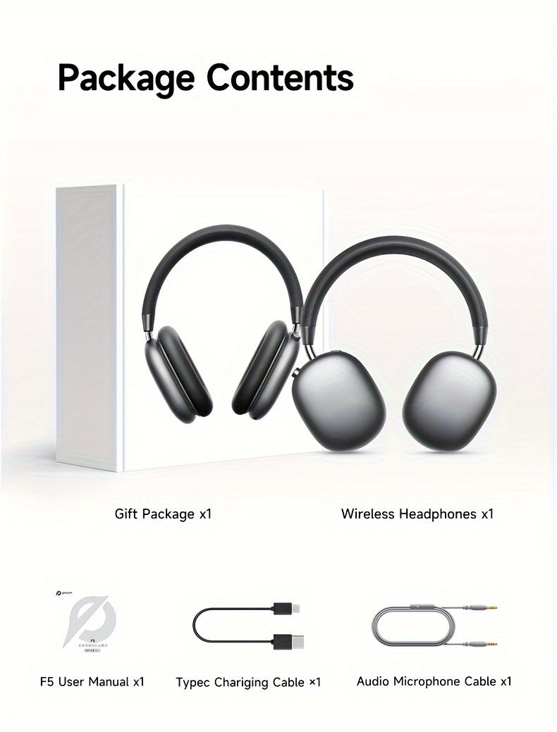 Picun F5 Hybrid ANC Wireless Headphones with 45dB Noise Cancellation, Wireless 5.4 Low-Latency, Spatial Audio, Hybrid ANC/Passive Mode, -C/, Compatible with PC/Laptop/Tablet/Skiing Headphones, 3.5mm Cable & Built-in Mic