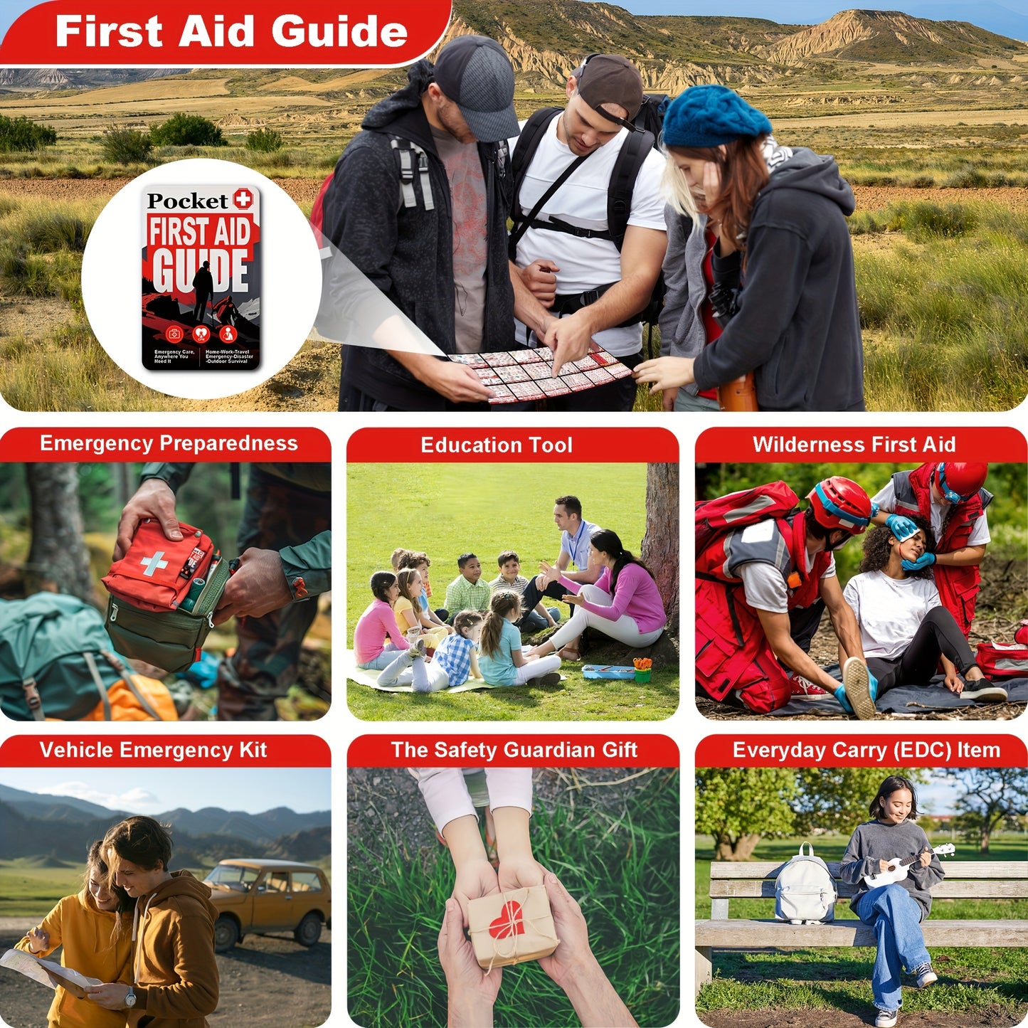 Tiny First Aid & Pocket Survival Guide: Waterproof Emergency Care Book with EDC Kits Guide - Step-by-Step Survival Skills for Disaster Preparedness, Outdoor Adventures, Home & Travel - Compact First Aid Manual for Field & Urb