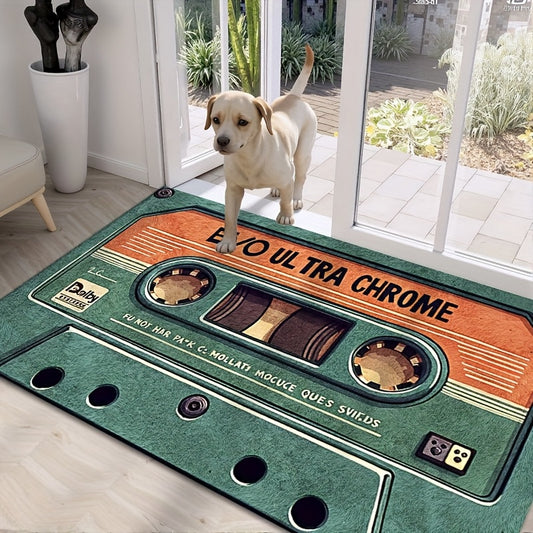 80s/90s Retro Cassette Tape Door Mat - Non-Slip Machine Washable Polyester Mat with Rubber Backing, Vintage 80s/90s Design for Indoor/Outdoor Entryway, Kitchen, Living Room Decor - Durable Home Decoration Mat, Indoor Outdoor