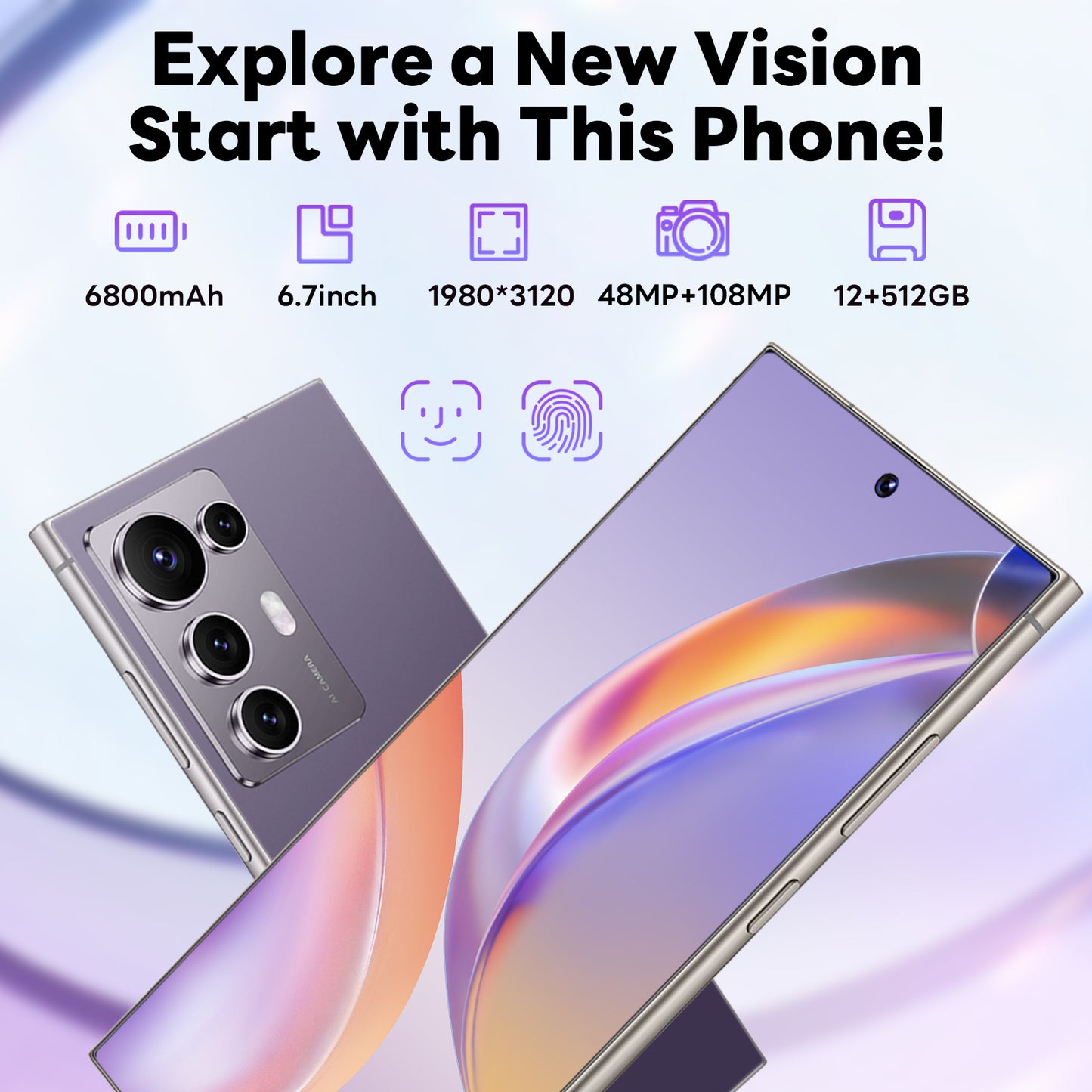 2026 New S25 Android Phone from Apple, Featuring a 4K Screen, 12+512GB of Storage, Facial And Fingerprint Recognition, a 6.8" HD Dual SIM Capability, Type-C Long-Lasting Battery, Designed for Business Use, with a Sleek And St
