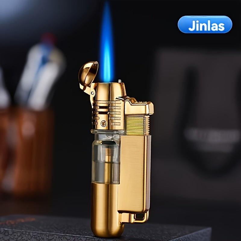 This Is a Windproof Inflatable Lighter Designed with a Creative Transparent Gas Box And a Round Machine, Featuring a Cover And No Butane