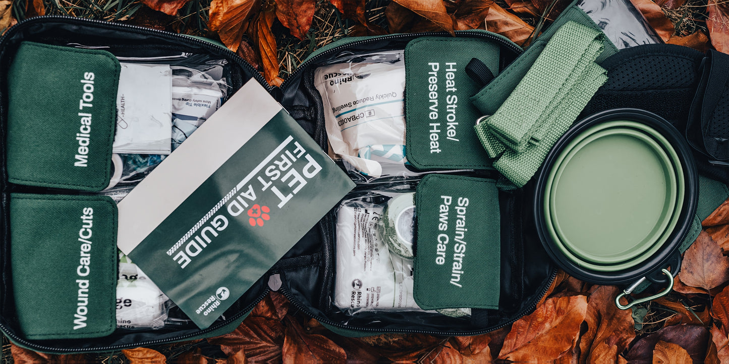 RHINO RESCUE Pet First Aid Kit, Emergency Supplies For Dogs & Cats, Safety Essentials Pack, Disposable Booties For Home, Hiking, Traveling & Camping, FSA HSA Eligible