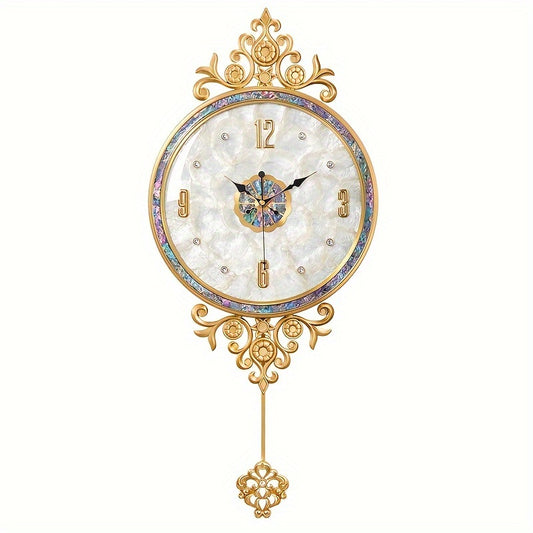 American Brass Natural Seashell Silent Wall Clock - Nautical-Themed Digital Display with Golden-Tone Crown Design, Atomic Movement, AA Batteries Not Included for Coastal Home Decor, Intricate Shell Motifs, Sea Shell Decor