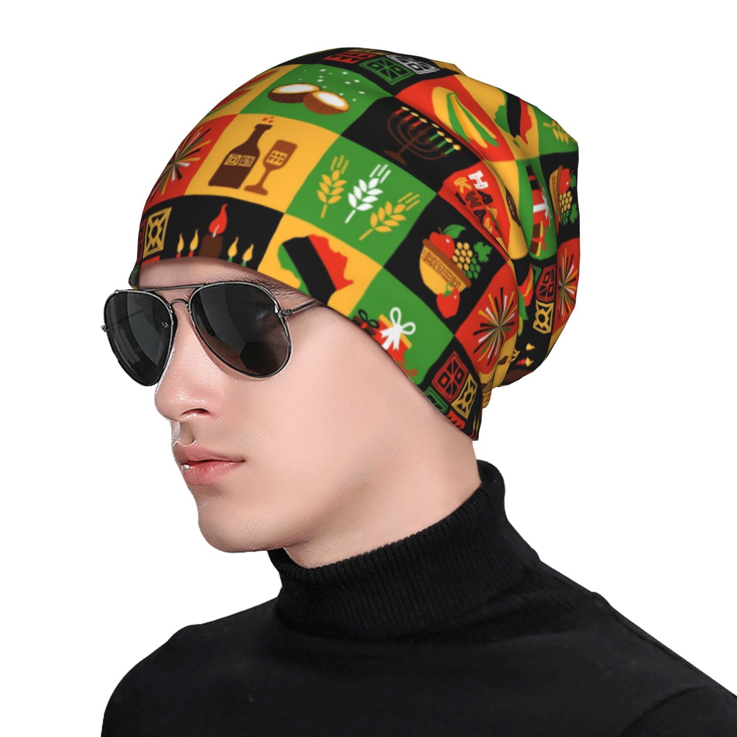 Kwanzaa-Themed Beanie Hat - African-Inspired Cultural Design with Maasai Tribe & African Masks, Soft Unisex Winter Cap for Women & Men, Birthday/Christmas Gift