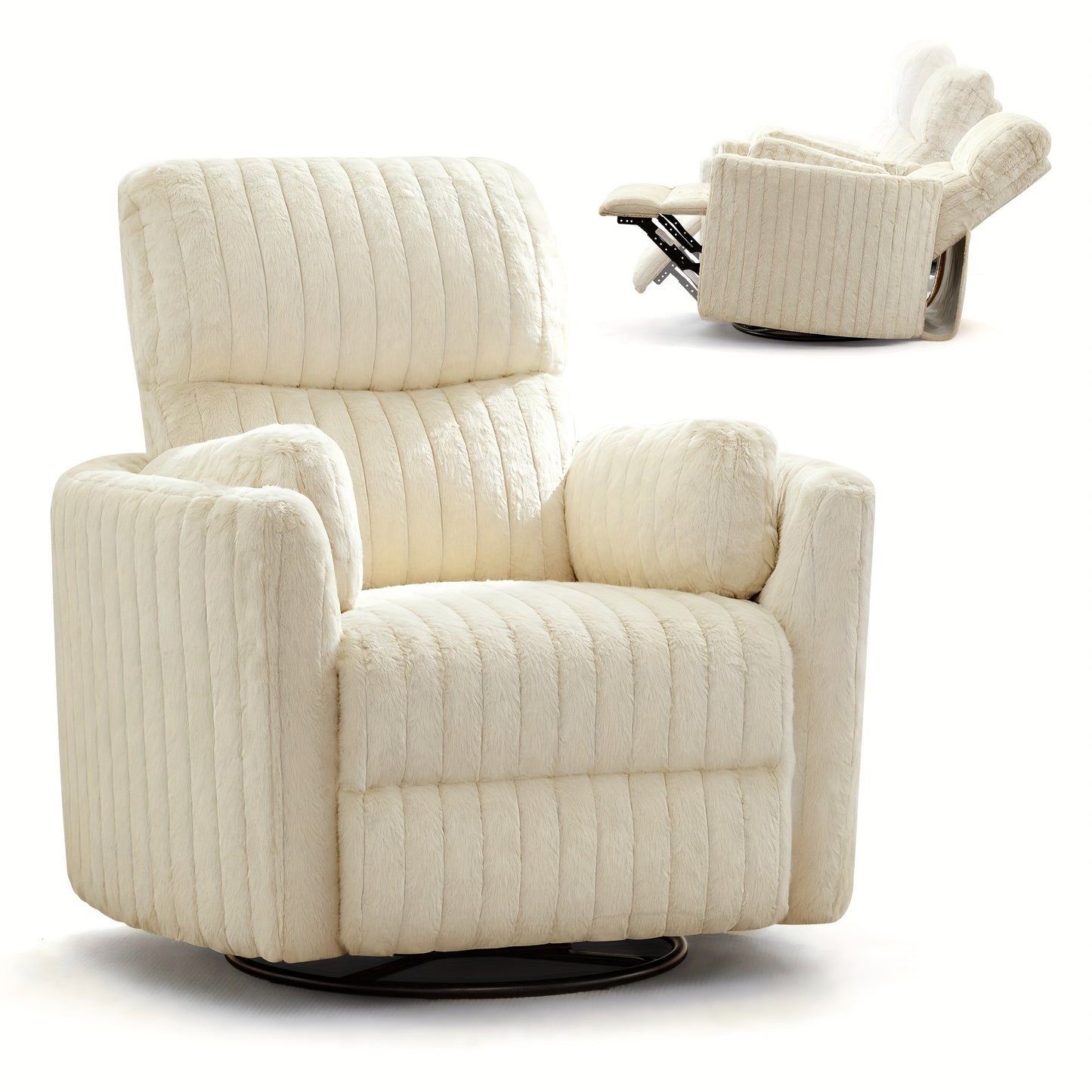 KERDOM 3-in-1 Electric Rocker Recliner Chair with 270° Swivel & Memory Foam, Heavy-Duty Rocking Recliner Sofa Bed with Global Voltage (110-240V), Plug-in Floor Design (No Wood Parts) - Beige/Yellow/Gray