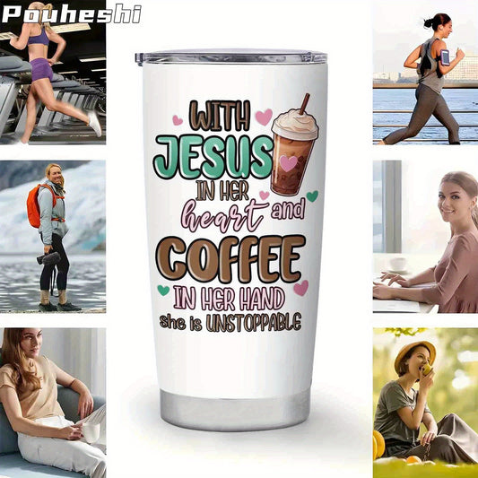 1pc 20oz -Themed Stainless Steel Water Cup with Straw Lid - 3D Printed Christian Inspirational Bible Verse Tumbler, Leakproof & -Slip Grip, Reusable Insulated Design for Hot/Cold Drinks, Faith-Based Gift for Christmas, Easter
