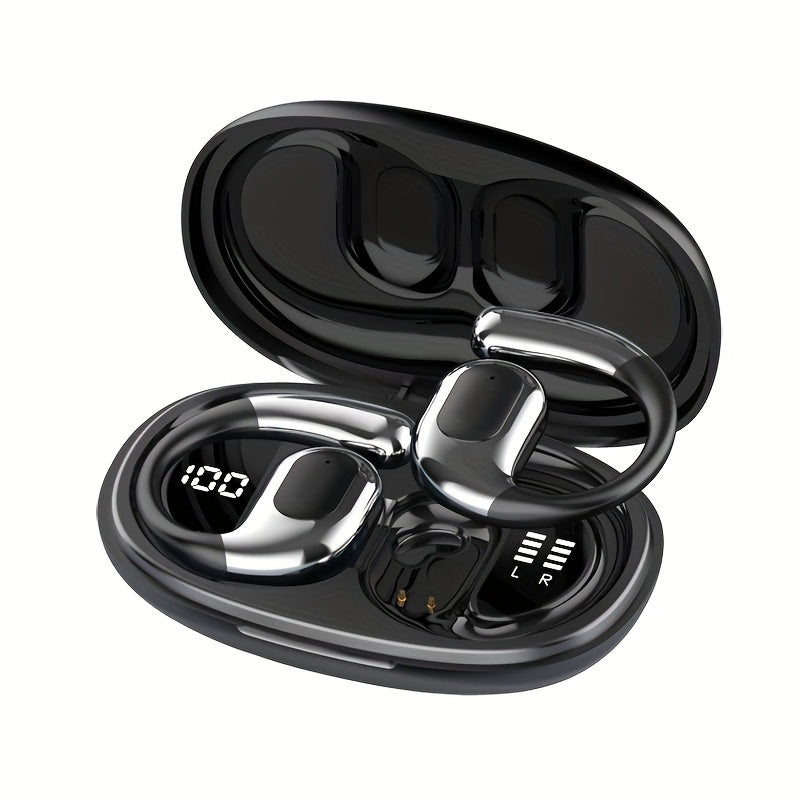 2025 new TWS wireless earphones, long battery life, large capacity charging box, smart digital display, ergonomic ear hook design, suitable for study/phone/business/music/driving/cycling, multi-device compatible with mobile p