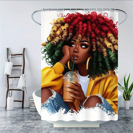 1/3/4pcs, Colorful Afro Woman 2D FLAT Shower Curtain and Non-Slip Bathroom Rug Set - Vibrant and Stylish Bath Decor Suitable for various home scenarios Exquisite and practical home decoration gift, 2D Flat