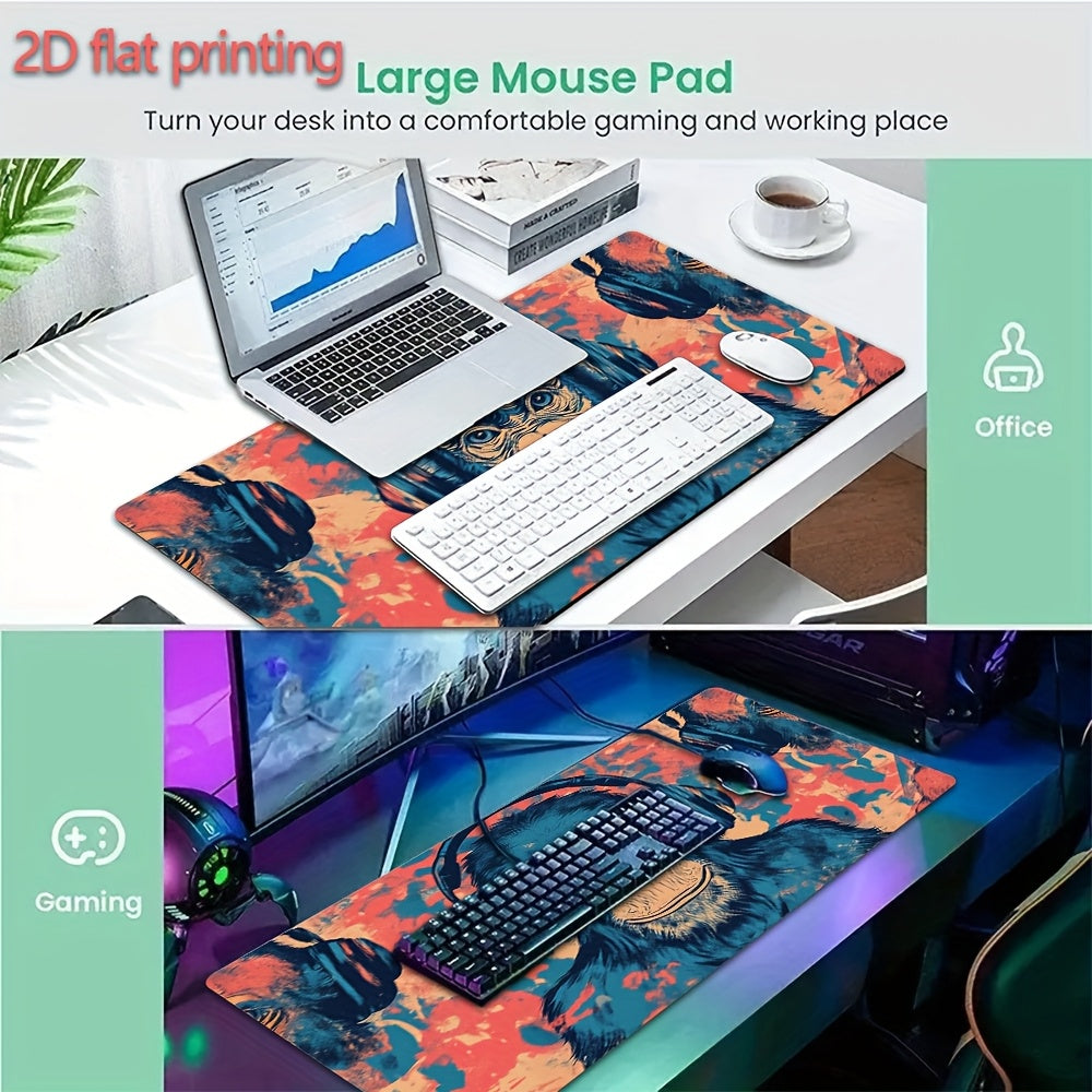 1pc Large Ink Splash DJ Chimpmouse Mouse Pad - Non-Slip Rubber Base, 15.7 x 31.4 Inch Office & Home Desk Mat with Vibrant Gorilla DJ Design, Smooth Surface for Gaming & Work, Gaming Desk Accessory | Artistic Desk Mat | Durabl