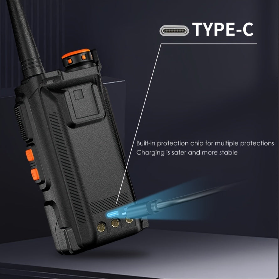 2pcs Alvit High Power 10W Two-Way Radio with 999 Channels, 6 Bands (65-108/108-136/136-174/220-260/260-390/390-520), DTMF, Wireless Copy, NOAA, Type-C Fast Charging, Battery, Outdoor Communication, Rugged Design, Durable Cons