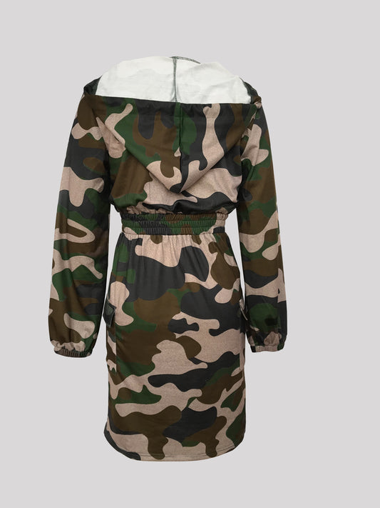 Targeted Development of Stylish Women'S Camouflage Hooded Pocket Long-Sleeve Dress