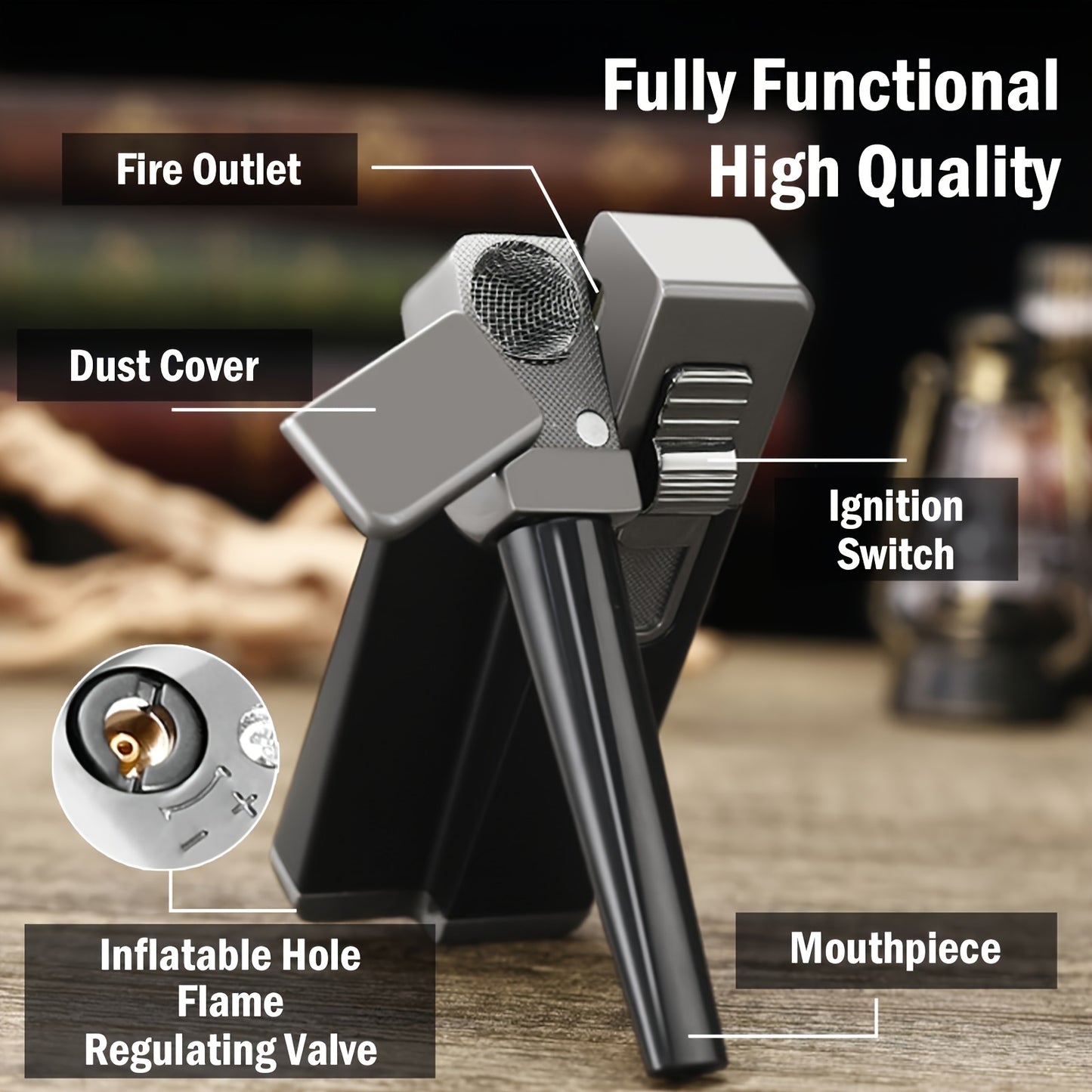 JOBON New 2-in-1 Angled Flame Lighter-Unique Side-Fire Design, Refillable, Adjustable Flame Torch with Premium Gift Box-Perfect Gift, Fiery Red (Butane Excluded)